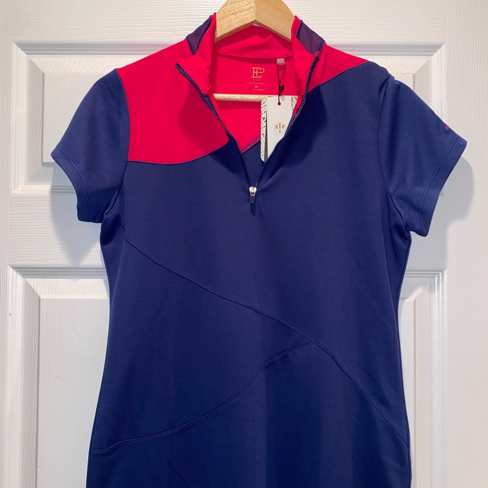 Women's Navy and Pink Short Sleeve Polo